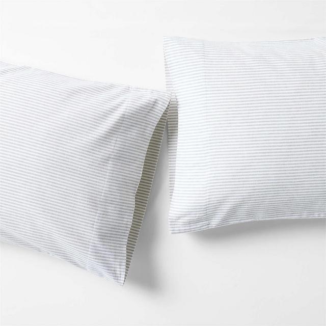 Organic Stripe Flannel Grey Standard Pillowcases, Set of 2