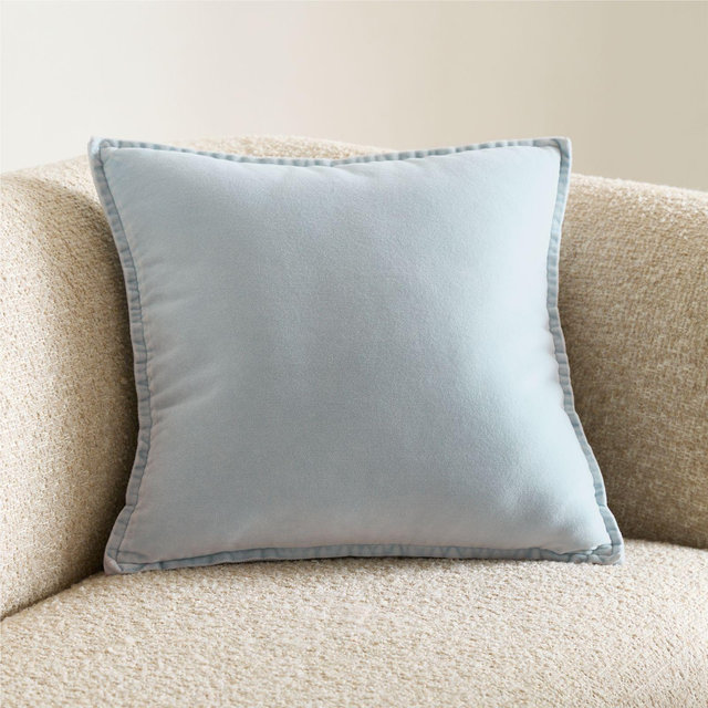 Relaxed Washed Organic Cotton Velvet 20"x20" Pale Blue Throw Pillow Cover