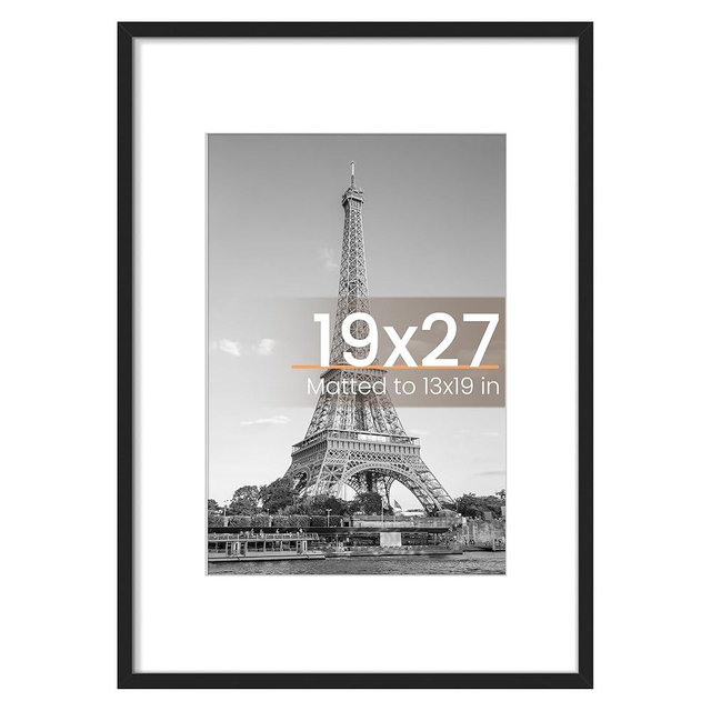 upsimples 19x27 Poster Frame, Display Pictures 13x19 with Mat or 19x27 Without Mat, Wall Hanging Poster Frame, Black, 1 Pack