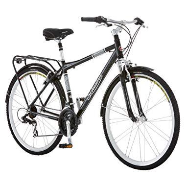 Schwinn Discover Hybrid Bikes for Men and Women, Featuring Aluminum City Frame, 21-Speed Drivetrain, Front and Rear Fenders, Rear Cargo Rack, and Kick-Stand, with 700c/28-Inch Wheels, Black and White