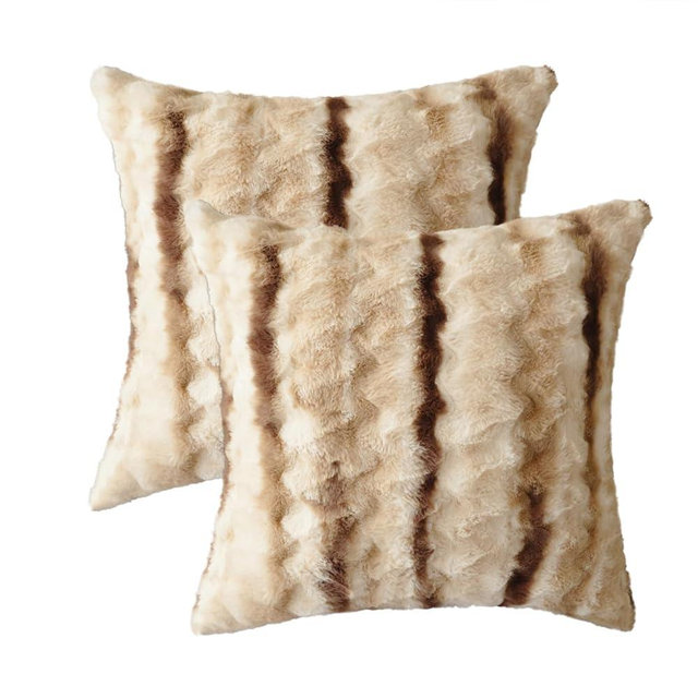 SeaBeauty Faux Fur Throw Pillow Cover,Luxury Soft Cozy Fluffy Pillow Covers for Bed Couch Sofa Livingroom, Decorative Pillow Cover Plush Cushion Case Pack of 2, 24" x 24" Inch, Brown Print