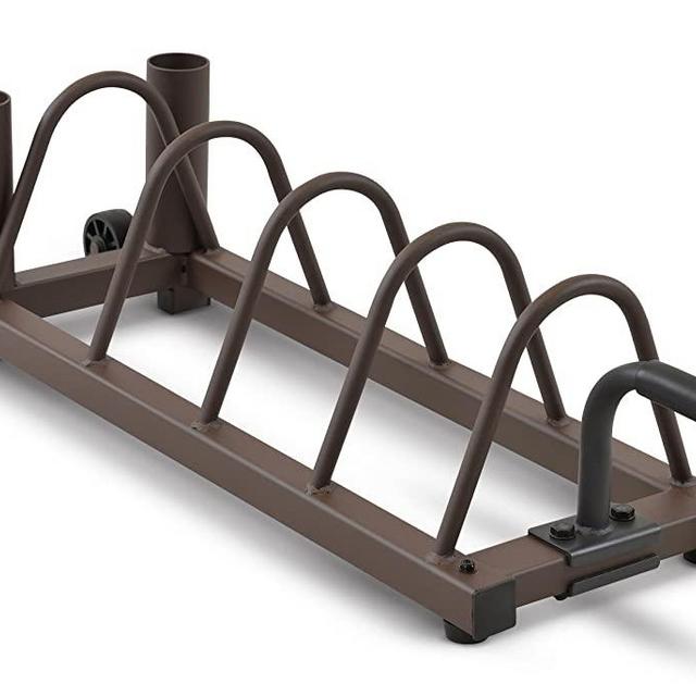Steelbody Horizontal Plate and Olympic Bar Rack Organizer with Steel Frame and Transport Wheels STB-0130, brown, 41”L x 11”W x 9.5”H