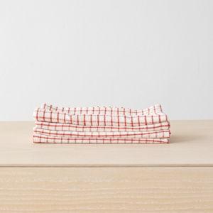 White Red Linen Napkin Graphic Check- LinenMe