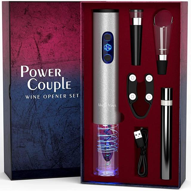 Electric Wine Opener Set and Air Pressure Wine Opener with Charger and Batteries Gift Set - Power Couple Christmas Gift Kit with Foil Cutter Uncle Viner