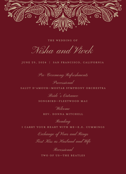 Taneja | Dark Burgundy | Zola Wedding Programs