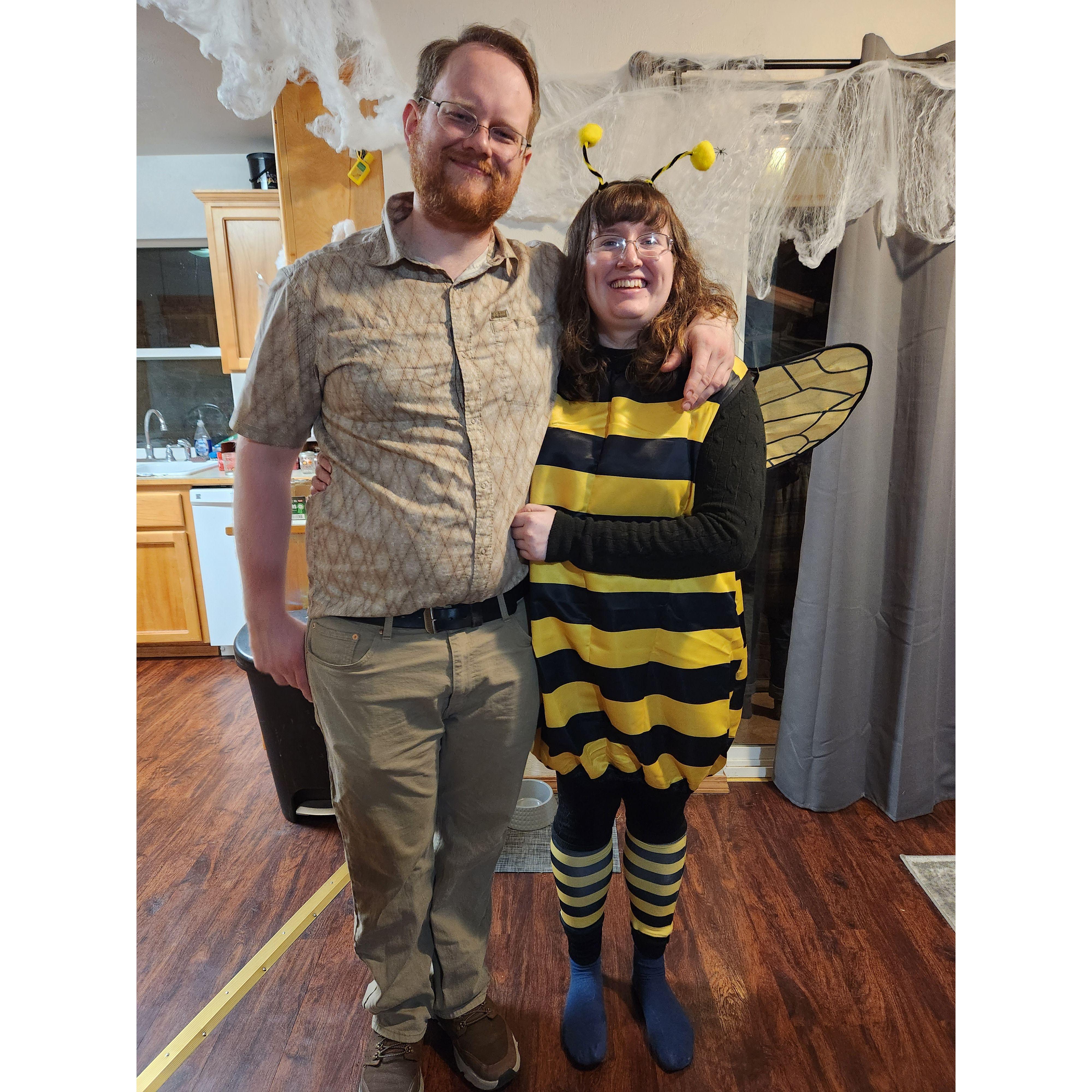 Dressed up for Halloween! A bee and some honey.
