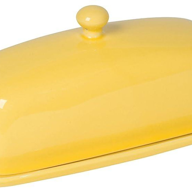 Now Designs Stoneware Rectangle Butter Dish with Lid, Lemon Yellow 4.5 x 8 in