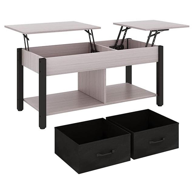 Ahvqevn 2 Way Lift Top Coffee Table with Hidden Compartments 2 Fabric Storage Baskets Rustic Wood Center Table with Tabletop Raisable Top for Living Room, Gray