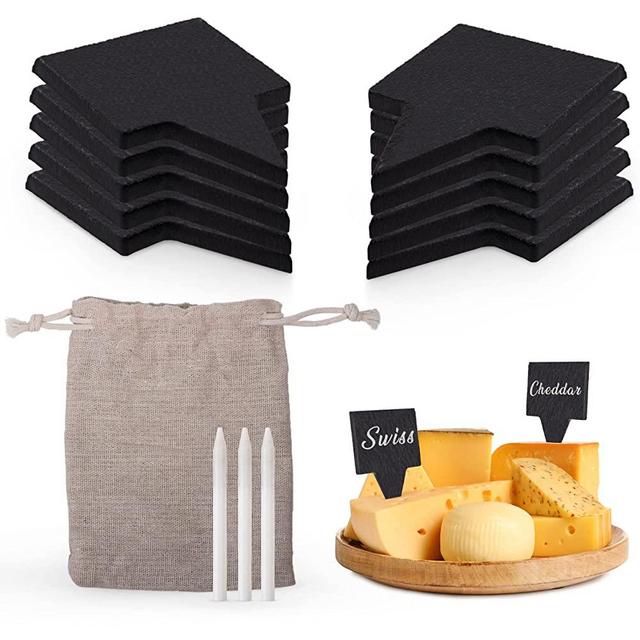 ARILEO Square Cheese Markers for Charcuterie Board, Black Slate Food Labels Set of 14, Food Marker Cheese Board Accessories, Food Labels for Cupcakes, Appetizers, Buffets, Weddings, Party