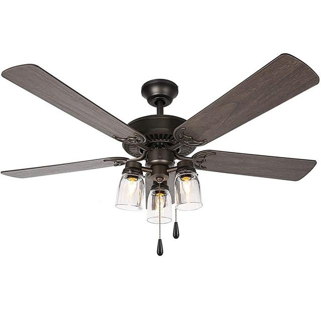 52 Inch Indoor Oiled Bronze Ceiling Fan with Light Kit, Industrial Pull Chain Ceiling Fan with Lighting, Reversible Motor and Blades, UL Listed for Living room, Bedroom, Basement, Kitchen