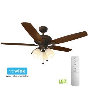 Rockport 52 in. LED Indoor Oil Rubbed Bronze Smart Ceiling Fan with Light Kit and WINK Remote Control