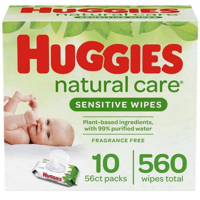 Huggies Natural Care Sensitive Baby Wipes, Unscented Flip-Top Packs - 10pk/560ct