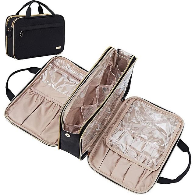 NISHEL Travel Toiletry Bag, Portable Makeup Organizer, Foldable Cosmetic Bag, Travel Cosmetic Case for Full Sized Toiletries, Black