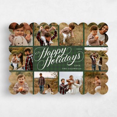 Green Scalloped Holiday Card - Plaid