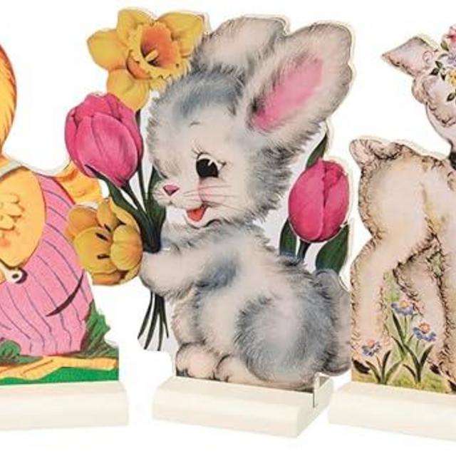 Primitives by Kathy Easter Decorations — Set of 5 Wooden Retro Easter Stand-Ups — 4.5"