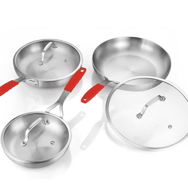 DELARLO Tri-ply Stainless Steel Frying Pan Set with Lid 8" 10" 12" large Skillets Induction Chef's Pan,Pots and Pans Set Kitchen Cookware Frying Pan Set Dishwasher and Oven Safe