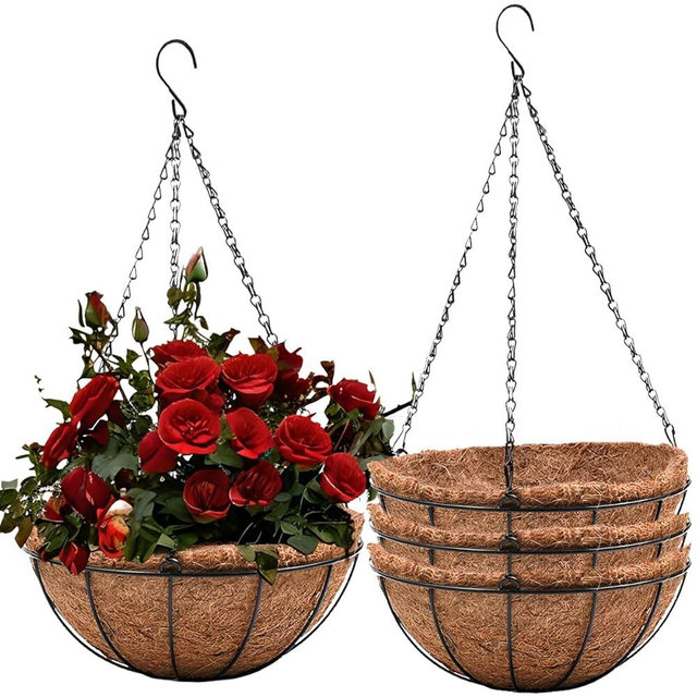 ArtFamy Hanging Baskets for Plants Outdoor(8 inch 4 Pack)- Coconut Coir Hanging Planters Outdoor, Metal Wire Baskets with Coco Liner, Hanging Pots for Plants Indoor, Flower Pots for Railings