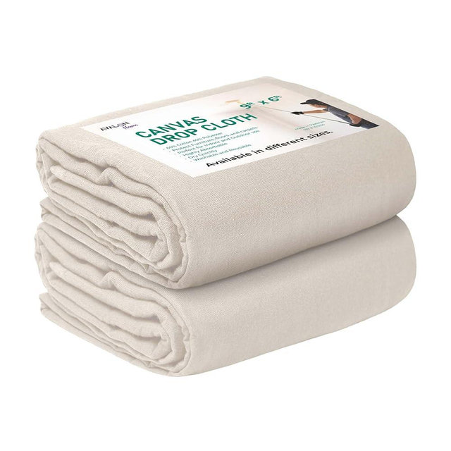 Avalon Home Canvas Drop Cloth for Painting 9x6 feet Pack of 2-8oz Painters Drop Cloths for Painting - All Purpose Canvas Tarps for Floor & Furniture Protection - Recycled Cotton Fabric