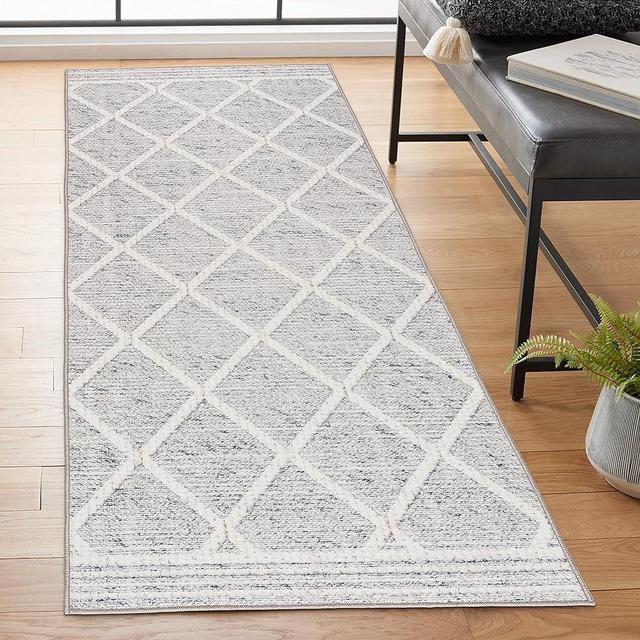 ReaLife Machine Washable Area Rug Runner - Living Room Bedroom Bathroom Kitchen Entryway Office - Non Slip Low Pile Stain Resistant Premium - Boho Modern Farmhouse - Tessa - Gray Ivory 2'6" x 8'
