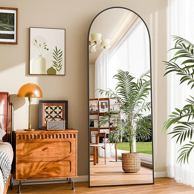 SUNQUEEN 59"x20" Floor Mirror Full Length, Arched Full Length Mirror with Stand, Full Body Mirrors for Bedroom Living Room or Cloakroom Black