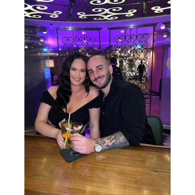 Grabbing drinks on Peter's family cruise to celebrate Aunt Lia's birthday!
