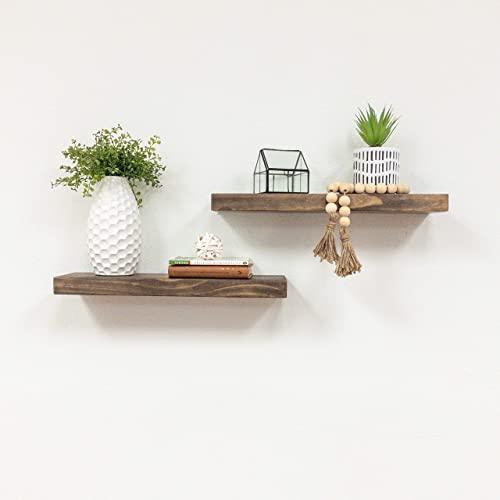 Del Hutson Designs Rustic Pine Solid Wood Floating Shelves Natural Farmhouse Contemporary Living Decor(Dark Walnut, 20 Inch)