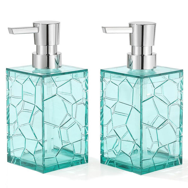 2 Pack Clear Teal Blue Rust Proof Soap Dispenser, Acrylic Plastic Hand Soap Lotion Dispenser Set for Bathroom&Kitchen