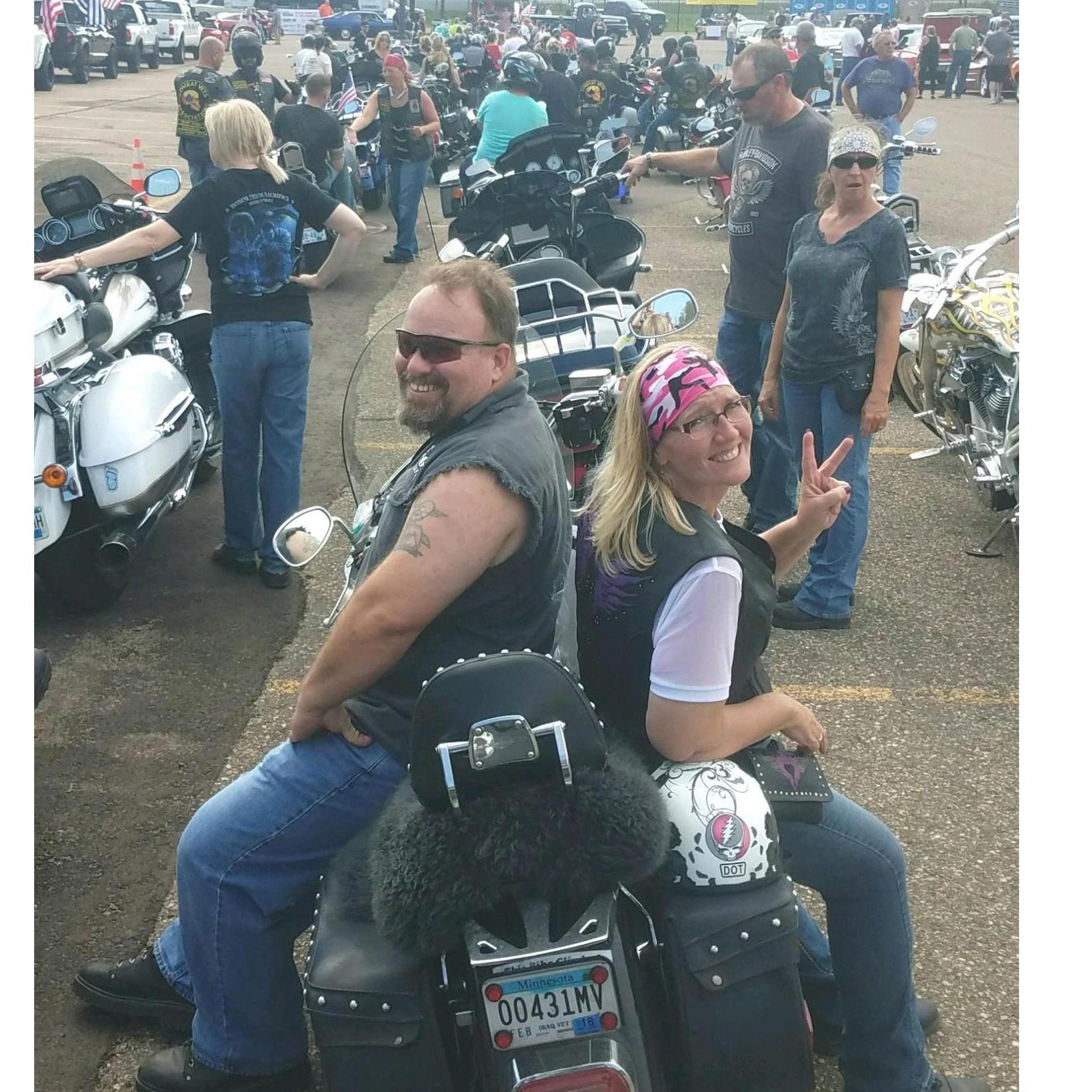Waiting for one of the charity rides that we have gone on to start.