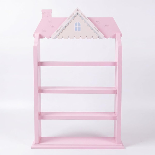 Chunful Vintage Spice Jar Wooden Rack with 4 Tier Hanging Spice Rack Wall Mounting Kitchen Storage Village Style Display Shelf for 24 Jar, Christmas Wedding Bridal Gift, Shelf Only(Pastel Pink House)
