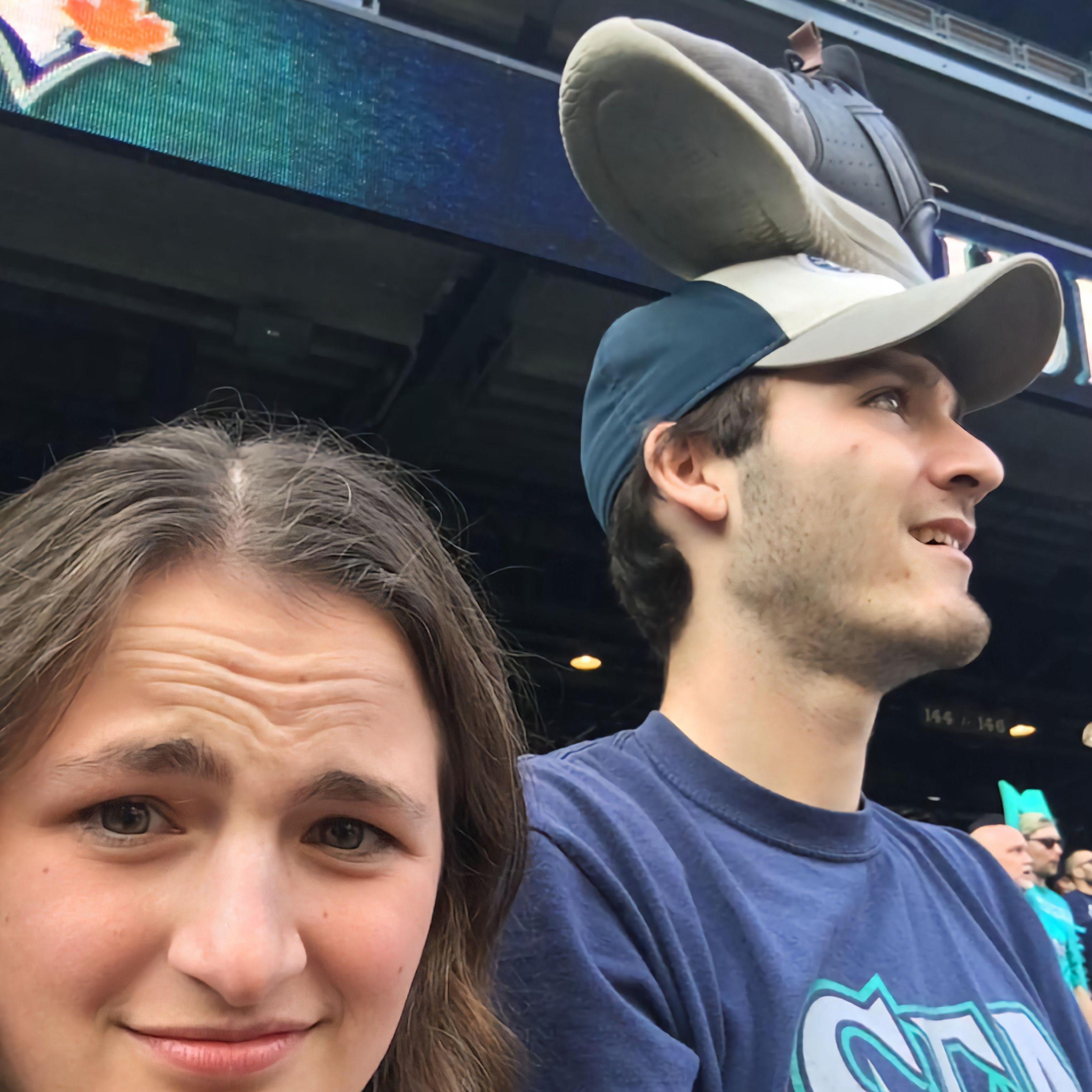 "Karsten literally has a shoe on his head... why is baseball so weird?"