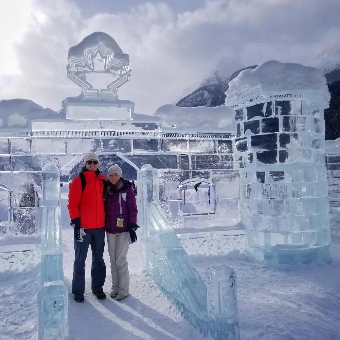 in front of our ice castle in Banff