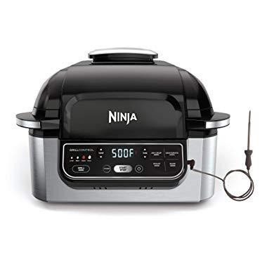 Ninja Foodi Pro 5-in-1 Integrated Smart Probe and Cyclonic Technology Indoor Grill, Air Fryer, Roast, Bake, Dehydrate (AG400), 10" X 10", Black and Silver