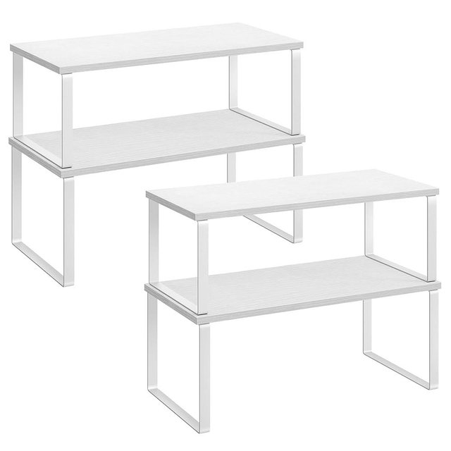 SONGMICS Cabinet Organizer Shelf, Set of 4 Kitchen Counter Shelves, Kitchen Storage, Spice Rack, Stackable, Expandable, Metal and Engineered Wood, Cloud White and Snow White UKCS028W01