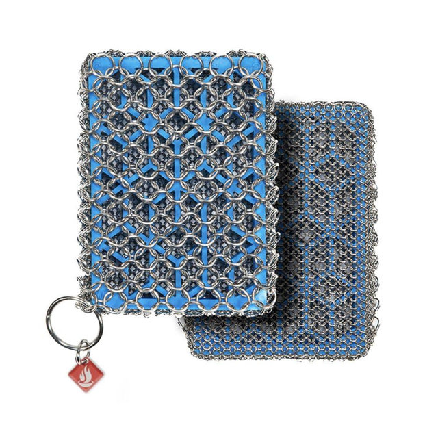 Knapp Made Combo Chainmail Cast Iron Scrubber with Silicone Core - Heavy Duty Rings and Fine Chainmail Rings -Premium Cast Iron Cleaner Chainmail Scrubber -Perfect for Cast Iron Cookware,Skillet,Woks