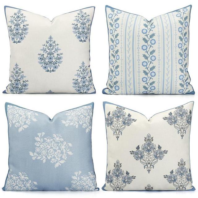 Mixweer 4 Set Grandmillennial Throw Pillow Covers 19 x 19 Inch Floral Pillow Cover Block Print Pillow Cover for Grandmillennial Home Decor