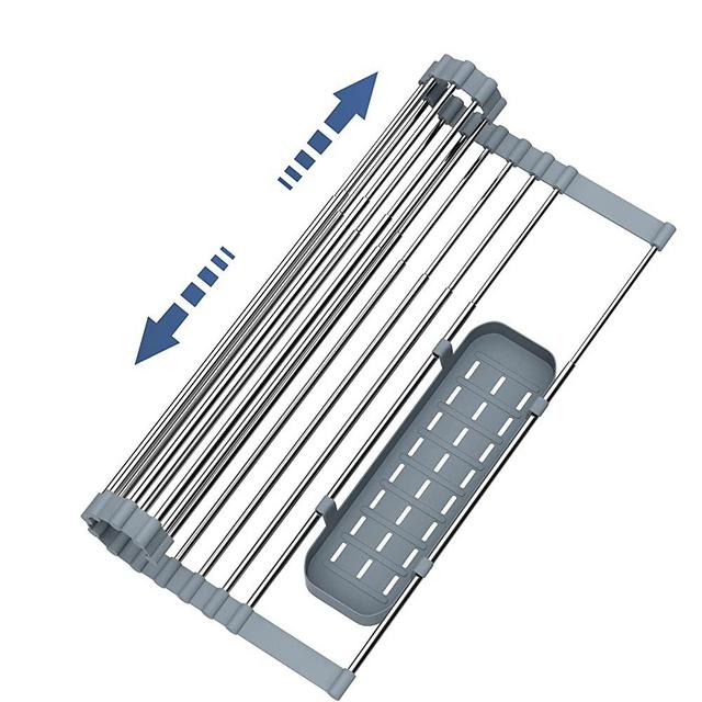 Kitsure Expandable Roll-Up Dish Drying Rack for Kitchen 12.75”-23”, Collapsible Over-The-Sink Dish Drying Rack with Space-Saving Design, Multipurpose Rolling Rack for Sink with Large Capacity