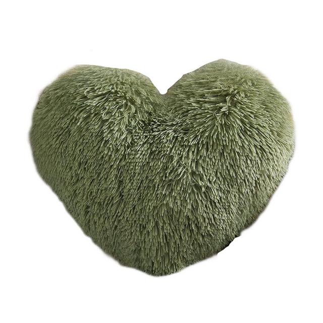 MorroMorn Fluffy Heart Throw Pillows, Shaggy Decorative Pillow for Sofa Couch Bed, Cute Room Decor Gifts for Women Girls Kids - Decorations for Valentines Day Mothers Day Christmas (Green)