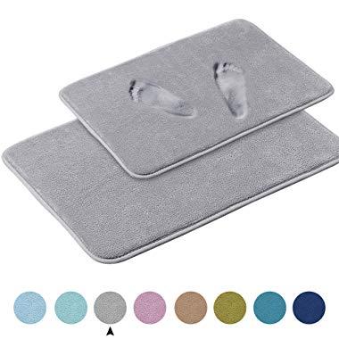 Memory Foam Bath Mat Non Slip Absorbent Super Cozy Velvety Bathroom Rug Carpet (Grey 2 Pack 20x32 and 17x24-Inches)