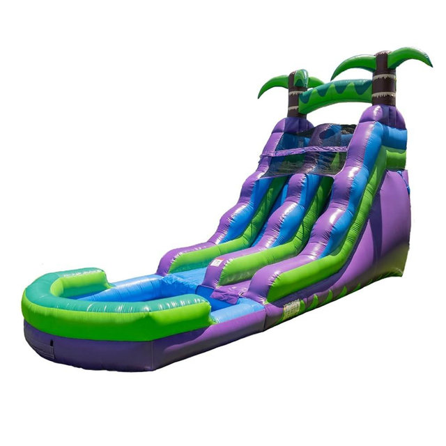 HeroKiddo 16ft Tall Tropical Inflatable Water Slide with Attachable Pool & Blower, 25ft Long Commercial Grade PVC, Heavy Duty Wet/Dry Slide for Kids & Adults, Indoor & Outdoor