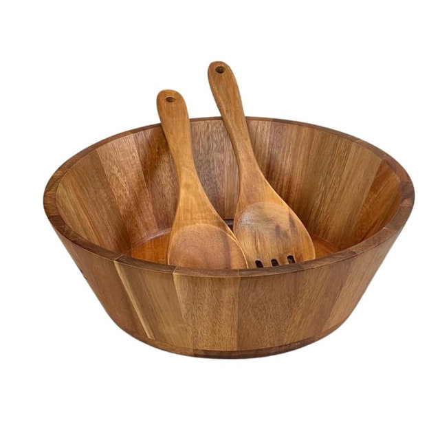 Large Wooden Salad Bowl, Handcrafted Organic Wooden Bowl, Eco-Friendly & Rustic Serving Bowl, Premium Wooden Salad Bowl Set, Natural Wood Mixing Bowl for Salad & Fruit, Decorative Wooden Bowl.