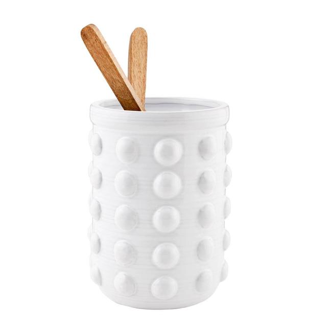 White Beaded Utensil Crock