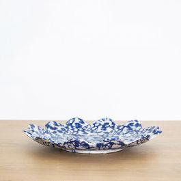 Ceramic Scalloped Platter, Blue and White