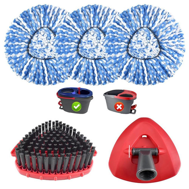 Mop Heads Replacements for O Cedar,Mop Replace Head for Ocedar Rinseclean 2 Tank,Microfiber Mop Refills,Include 3 Spin Mop Replacement Head 1 Scrub Brush 1 Mop Base Machine Washable & Easy to Replace