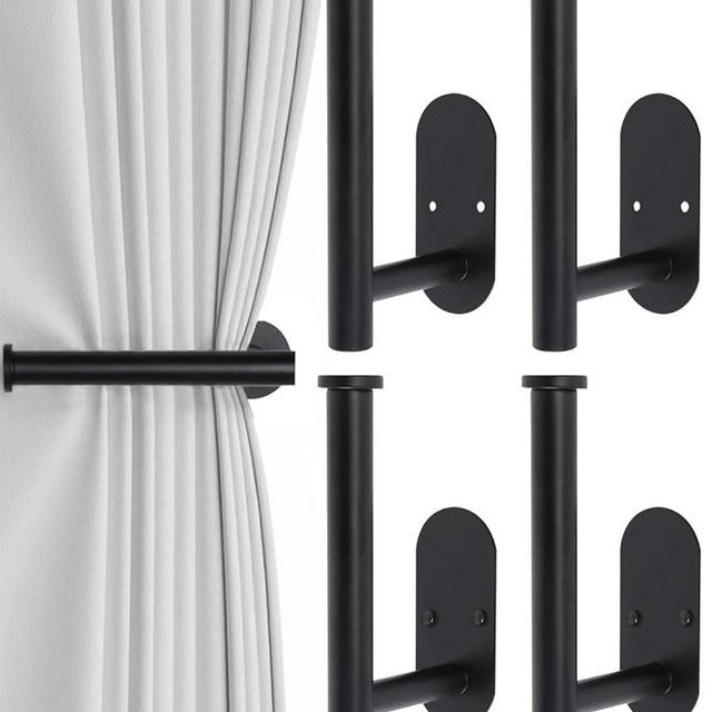 4pcs Curtain Holdbacks, Screw-in Curtain Tiebacks Curtain Tie Backs Curtain Holders for Wall Mounted Curtain Pull Backs for Drapes, Curtain Side Holders Hooks, 304 Stainless Steels, Black