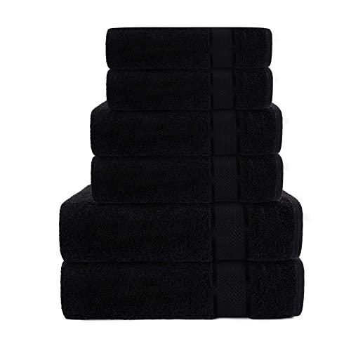 100% Cotton 6 Piece Bathroom Towel Set – 2 Bath Towels 30x54– 2 Hand Towels 16x28 – 2 Washcloths 12x12 – Soft Absorbent Towels – Plush Towel Set – Luxury Ultra Soft Towel Set – Black