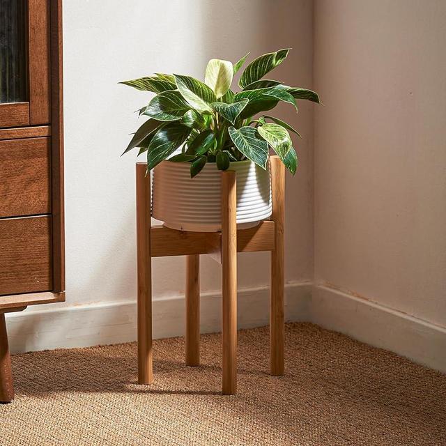GENTINGBRO Plant Stand Indoor Adjustable Bamboo Plant Stands Corner Plant Stand for 8-12inch Pots-Natural-Pot&Plant not Included
