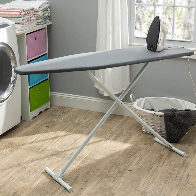 Ironing Board Full Size; Made in USA by Seymour Home Products (Solid Grey) Bundle Includes Cover + Pad | Iron Board w/Steel T-Legs Adjustable Tabletop up to 36" High; Perforated Top for Steam Flow