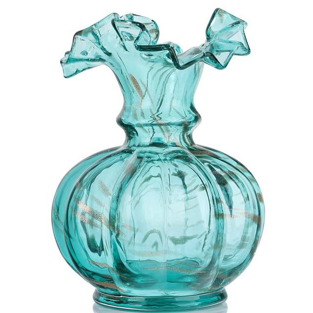 Hand Blown Glass Vase Decor,Teal Vase Hand Vase,Glass Flower Vase Round Collection Modern Art Design Decorative Flower Vase for Home Decor Living Room, Home, Office, Centerpiece,Table and Wedding