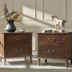 Kaybri Farmhouse Solid Wood Flute End Table with Built-In Outlet (Set of 2) - Walnut