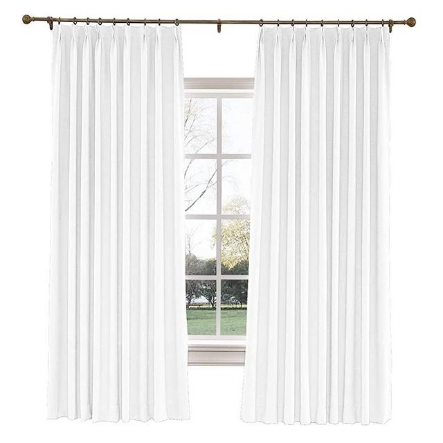 TWOPAGES 52 W x 84 L inch Pinch Pleat Darkening Drape Faux Linen Curtain with Blackout Lining Drapery Panel for Living Room Bedroom Meetingroom Club Theater Patio Door (1 Panel),Snow White